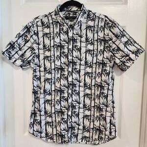 John Varvatos Black & White Bamboo Print Casual Button Down Hawaiian Shirt Small